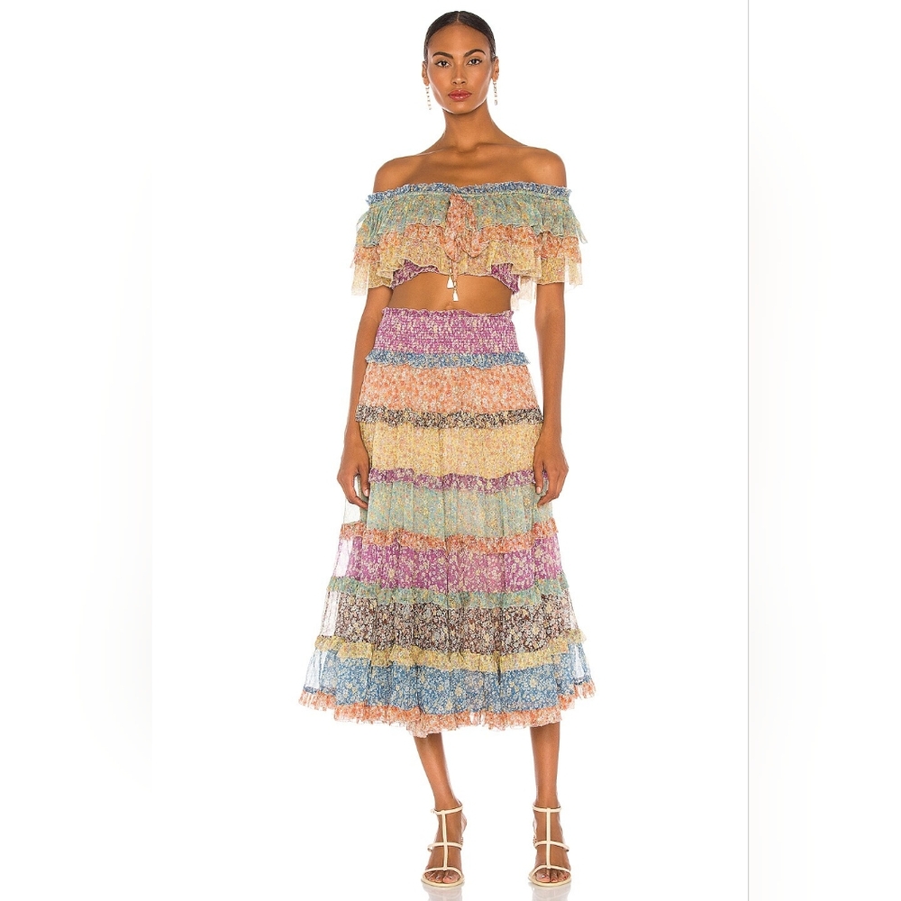 14. NWT ZIMMERMANN RESORT OFF THE SHOULDER CARNABY SPLICE FRILL CROP TOP - Picture 4 of 9